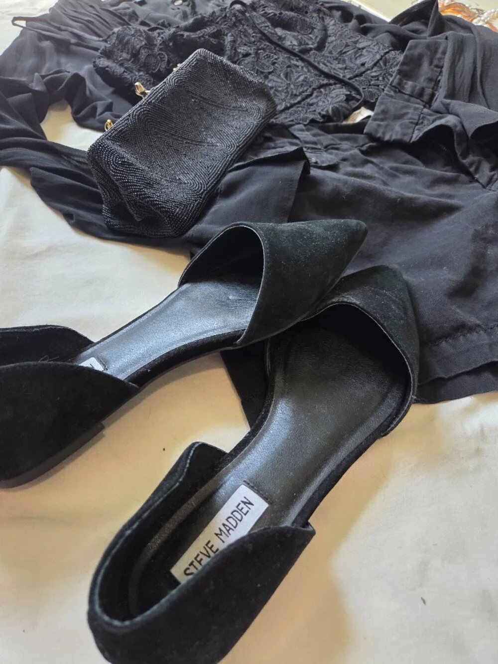Steve Madden D'Orsay black suede pointed flat sandals
